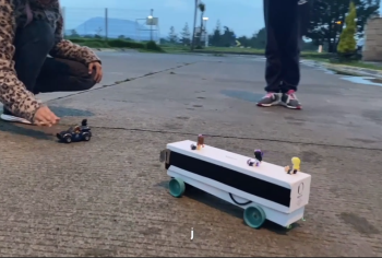 A robotic bus is demonstrated showing it's stop and start function