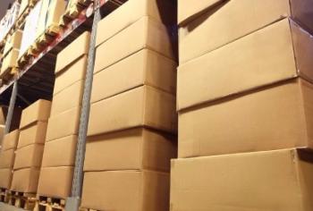 Boxes on warehouse shelves 
