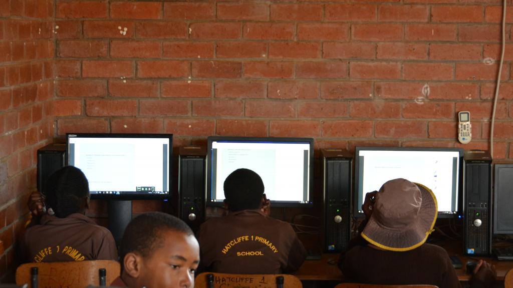 Students using the computers
